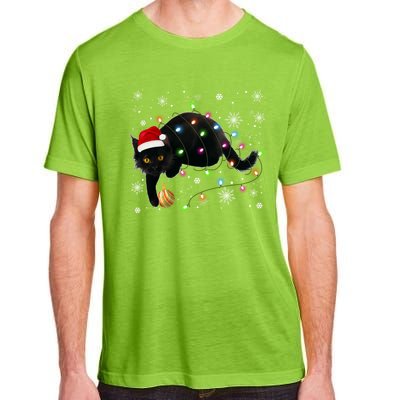 Black Cat Christmas Tree Lights Funny Santa Kitten Led Light Great Gift Adult ChromaSoft Performance T-Shirt