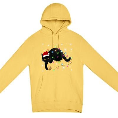 Black Cat Christmas Tree Lights Funny Santa Kitten Led Light Great Gift Premium Pullover Hoodie