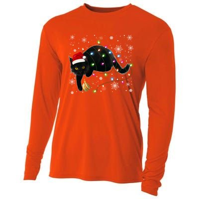 Black Cat Christmas Tree Lights Funny Santa Kitten Led Light Great Gift Cooling Performance Long Sleeve Crew