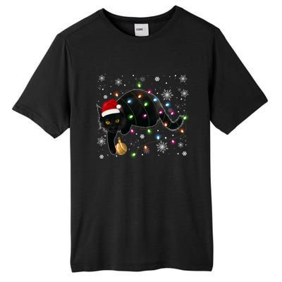 Black Cat Christmas Tree Lights Funny Santa Kitten Led Light Great Gift Tall Fusion ChromaSoft Performance T-Shirt