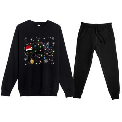 Black Cat Christmas Tree Lights Funny Santa Kitten Led Light Great Gift Premium Crewneck Sweatsuit Set