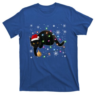 Black Cat Christmas Tree Lights Funny Santa Kitten Led Light Great Gift T-Shirt