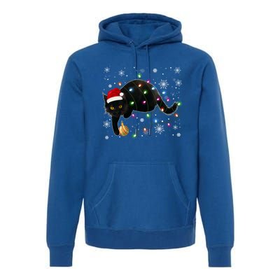 Black Cat Christmas Tree Lights Funny Santa Kitten Led Light Great Gift Premium Hoodie