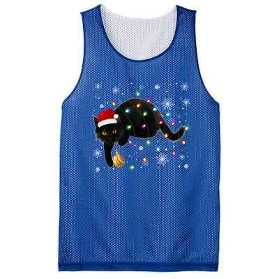 Black Cat Christmas Tree Lights Funny Santa Kitten Led Light Great Gift Mesh Reversible Basketball Jersey Tank