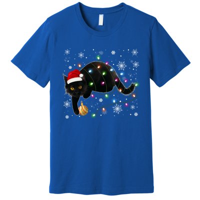 Black Cat Christmas Tree Lights Funny Santa Kitten Led Light Great Gift Premium T-Shirt