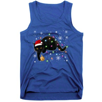 Black Cat Christmas Tree Lights Funny Santa Kitten Led Light Great Gift Tank Top