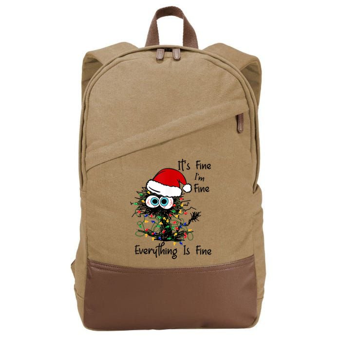Black Cat Christmas It's Fine I'm Fine Everything Is Fine Cotton Canvas Backpack