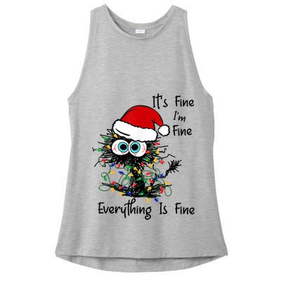 Black Cat Christmas It's Fine I'm Fine Everything Is Fine Ladies PosiCharge Tri-Blend Wicking Tank
