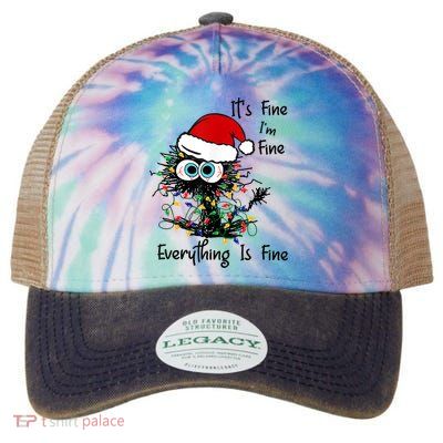 Black Cat Christmas It's Fine I'm Fine Everything Is Fine Legacy Tie Dye Trucker Hat