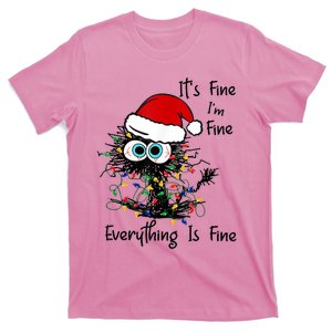 Black Cat Christmas It's Fine I'm Fine Everything Is Fine T-Shirt