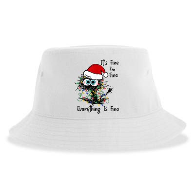 Black Cat Christmas It's Fine I'm Fine Everything Is Fine Sustainable Bucket Hat