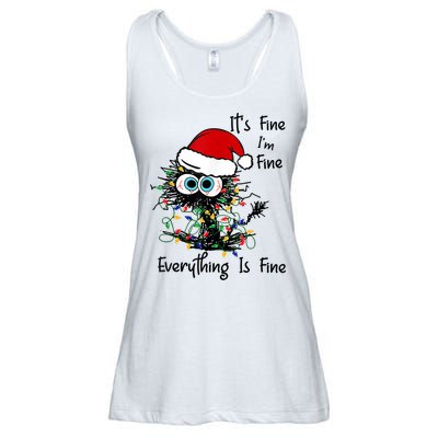 Black Cat Christmas It's Fine I'm Fine Everything Is Fine Ladies Essential Flowy Tank