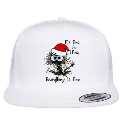 Black Cat Christmas It's Fine I'm Fine Everything Is Fine Flatbill Hat