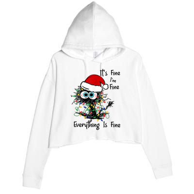 Black Cat Christmas It's Fine I'm Fine Everything Is Fine Crop Fleece Hoodie