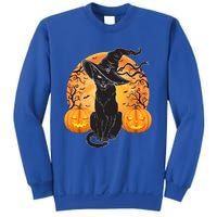 Black Cat Costume Scary Halloween Witch Hat And Moon Gift Sweatshirt