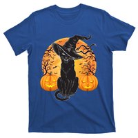 Black Cat Costume Scary Halloween Witch Hat And Moon Gift T-Shirt