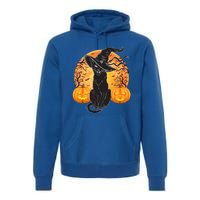 Black Cat Costume Scary Halloween Witch Hat And Moon Gift Premium Hoodie