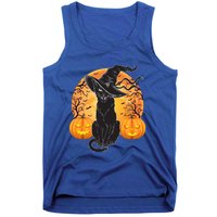 Black Cat Costume Scary Halloween Witch Hat And Moon Gift Tank Top