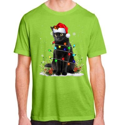 Black Cat Christmas Santa Hat Funny Meowy Cats Adult ChromaSoft Performance T-Shirt