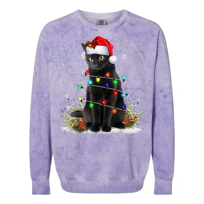 Black Cat Christmas Santa Hat Funny Meowy Cats Colorblast Crewneck Sweatshirt