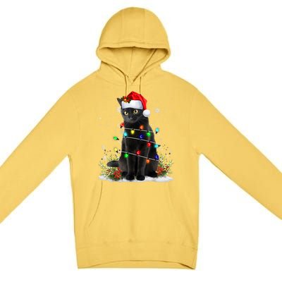 Black Cat Christmas Santa Hat Funny Meowy Cats Premium Pullover Hoodie