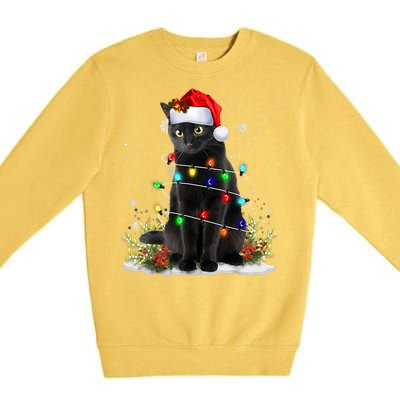 Black Cat Christmas Santa Hat Funny Meowy Cats Premium Crewneck Sweatshirt