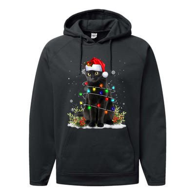 Black Cat Christmas Santa Hat Funny Meowy Cats Performance Fleece Hoodie