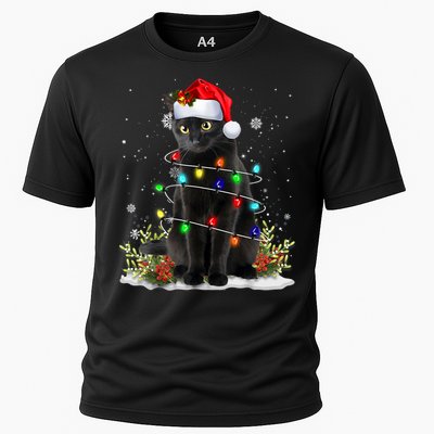 Black Cat Christmas Santa Hat Funny Meowy Cats Cooling Performance Crew T-Shirt