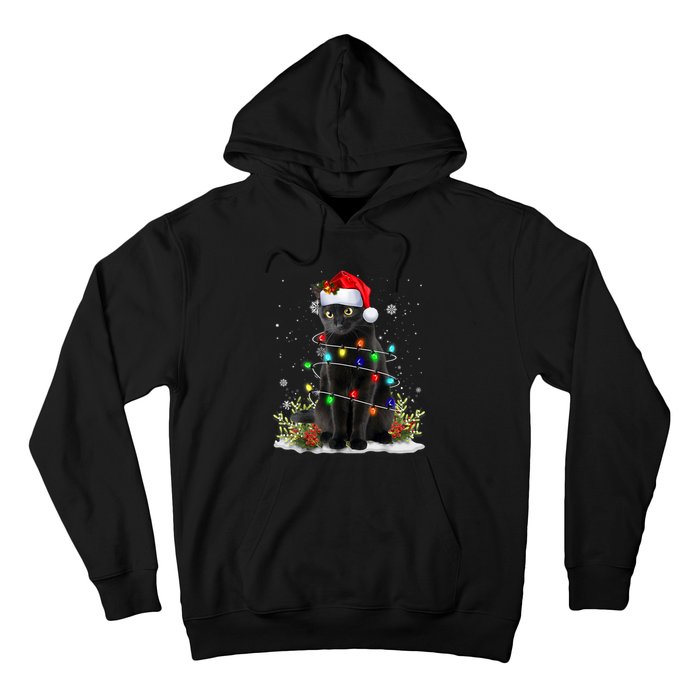 Black Cat Christmas Santa Hat Funny Meowy Cats Hoodie