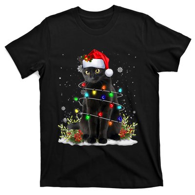 Black Cat Christmas Santa Hat Funny Meowy Cats T-Shirt