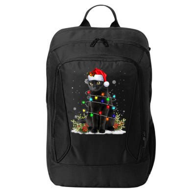 Black Cat Christmas Santa Hat Funny Meowy Cats City Backpack