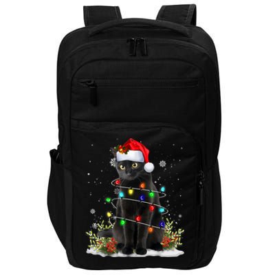 Black Cat Christmas Santa Hat Funny Meowy Cats Impact Tech Backpack