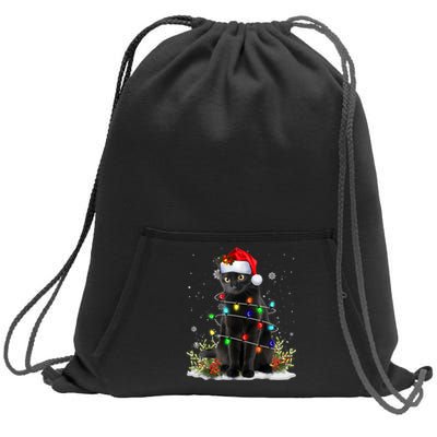 Black Cat Christmas Santa Hat Funny Meowy Cats Sweatshirt Cinch Pack Bag