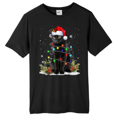 Black Cat Christmas Santa Hat Funny Meowy Cats Tall Fusion ChromaSoft Performance T-Shirt