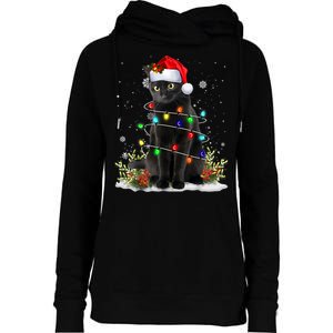 Black Cat Christmas Santa Hat Funny Meowy Cats Womens Funnel Neck Pullover Hood