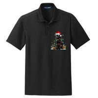 Black Cat Christmas Santa Hat Funny Meowy Cats Dry Zone Grid Polo