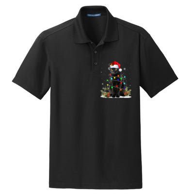 Black Cat Christmas Santa Hat Funny Meowy Cats Dry Zone Grid Polo