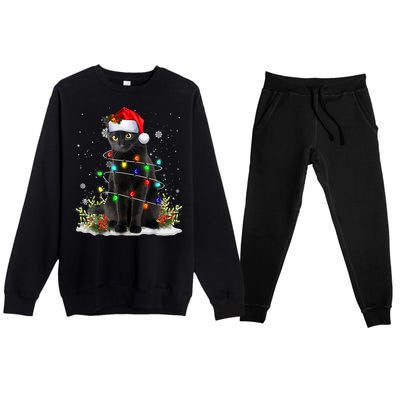 Black Cat Christmas Santa Hat Funny Meowy Cats Premium Crewneck Sweatsuit Set