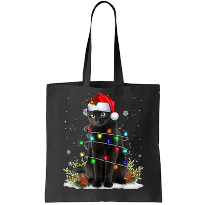 Black Cat Christmas Santa Hat Funny Meowy Cats Tote Bag