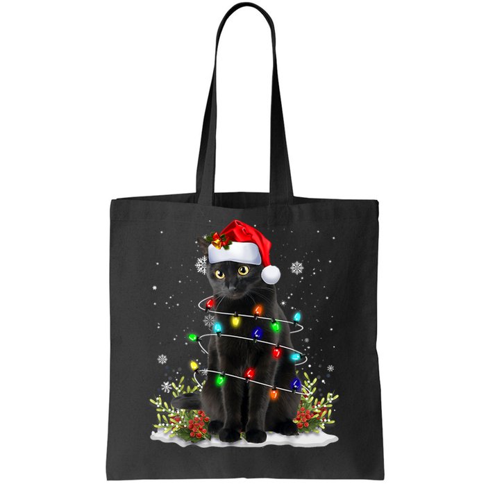 Black Cat Christmas Santa Hat Funny Meowy Cats Tote Bag