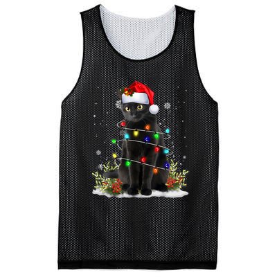 Black Cat Christmas Santa Hat Funny Meowy Cats Mesh Reversible Basketball Jersey Tank