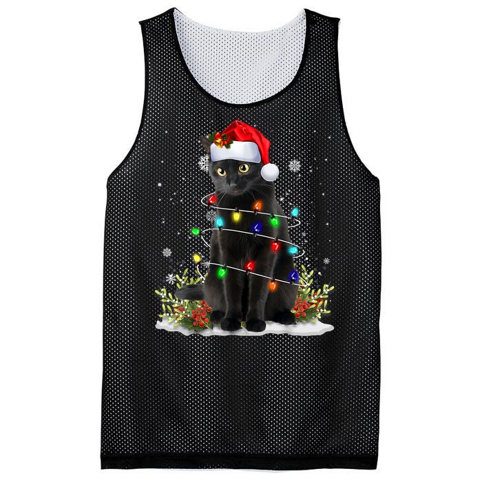 Black Cat Christmas Santa Hat Funny Meowy Cats Mesh Reversible Basketball Jersey Tank