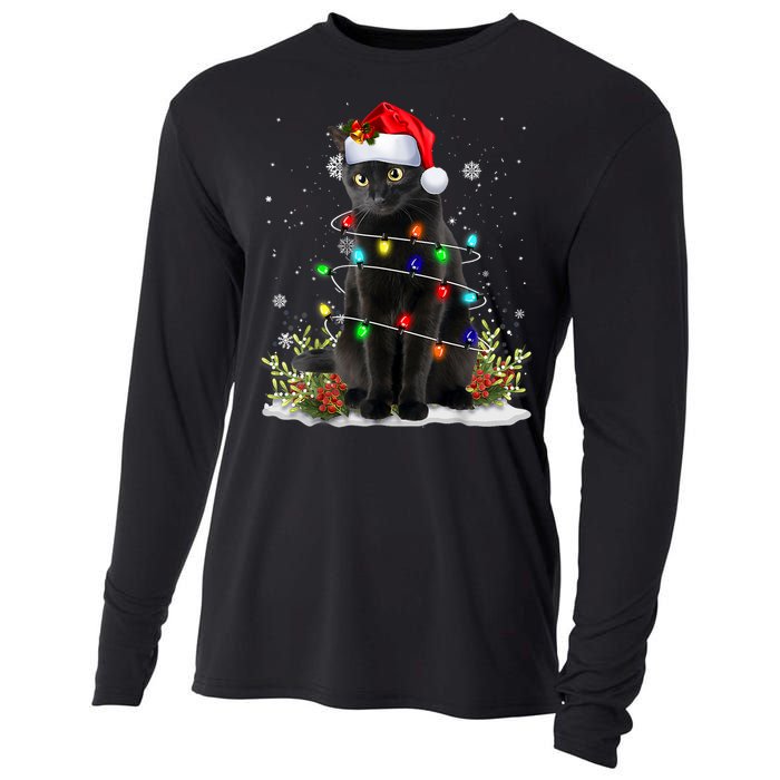 Black Cat Christmas Santa Hat Funny Meowy Cats Cooling Performance Long Sleeve Crew