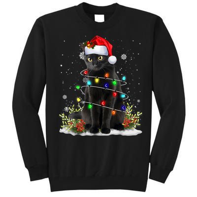 Black Cat Christmas Santa Hat Funny Meowy Cats Tall Sweatshirt