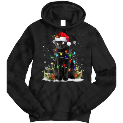 Black Cat Christmas Santa Hat Funny Meowy Cats Tie Dye Hoodie