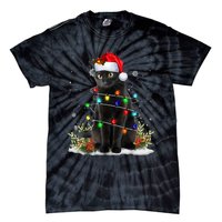 Black Cat Christmas Santa Hat Funny Meowy Cats Tie-Dye T-Shirt