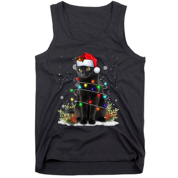 Black Cat Christmas Santa Hat Funny Meowy Cats Tank Top