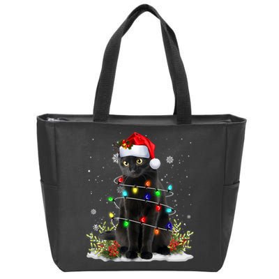 Black Cat Christmas Santa Hat Funny Meowy Cats Zip Tote Bag