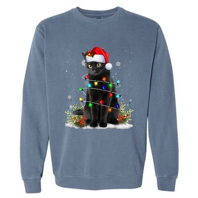 Black Cat Christmas Santa Hat Funny Meowy Cats Garment-Dyed Sweatshirt