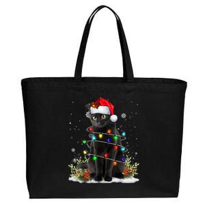 Black Cat Christmas Santa Hat Funny Meowy Cats Cotton Canvas Jumbo Tote